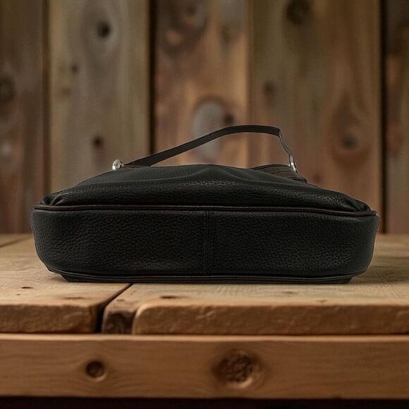 BRIGHTON VINTAGE BLACK AND BROWN LEATHER SHOULDER HANDBAG. - Picture 3 of 5